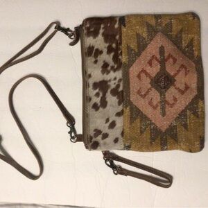 Myra Bag Brown and Pink Crossbody Bag with Unique Patchwork Design